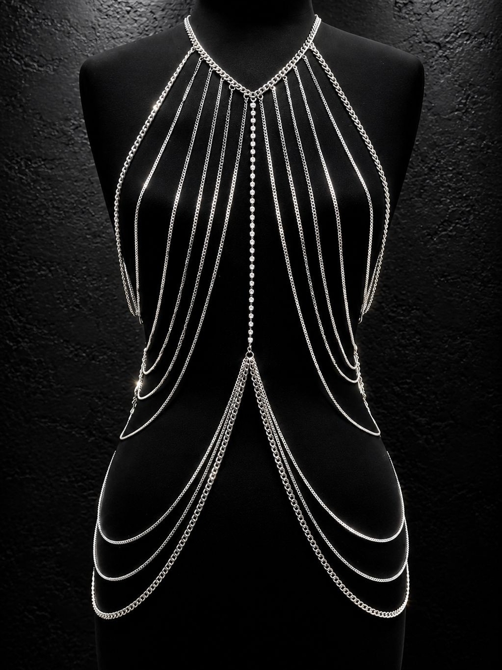 Silver Rhinestone Body Chain Harness Necklace